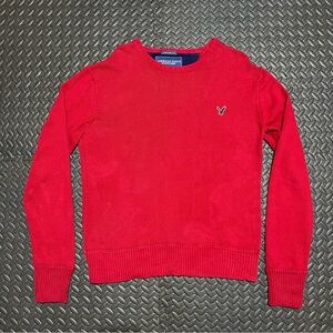 American Eagle Crewneck Sweater Red Vintage Fit Long Sleeve Preppy Mens Large